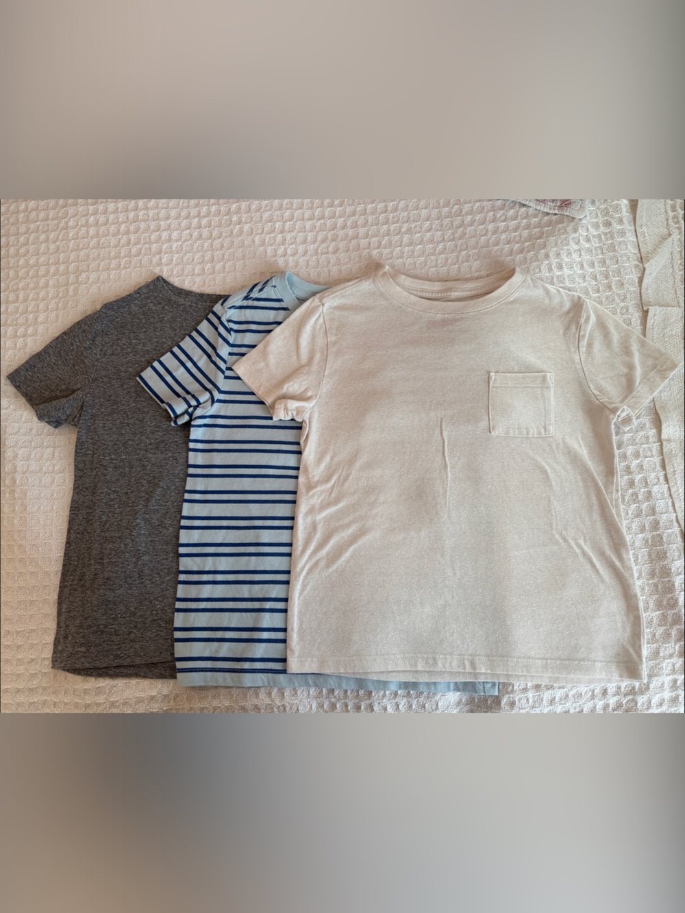 Kids 3-Pack Short Sleeve Tee Set - Cream, Blue Stripe, Charcoal
